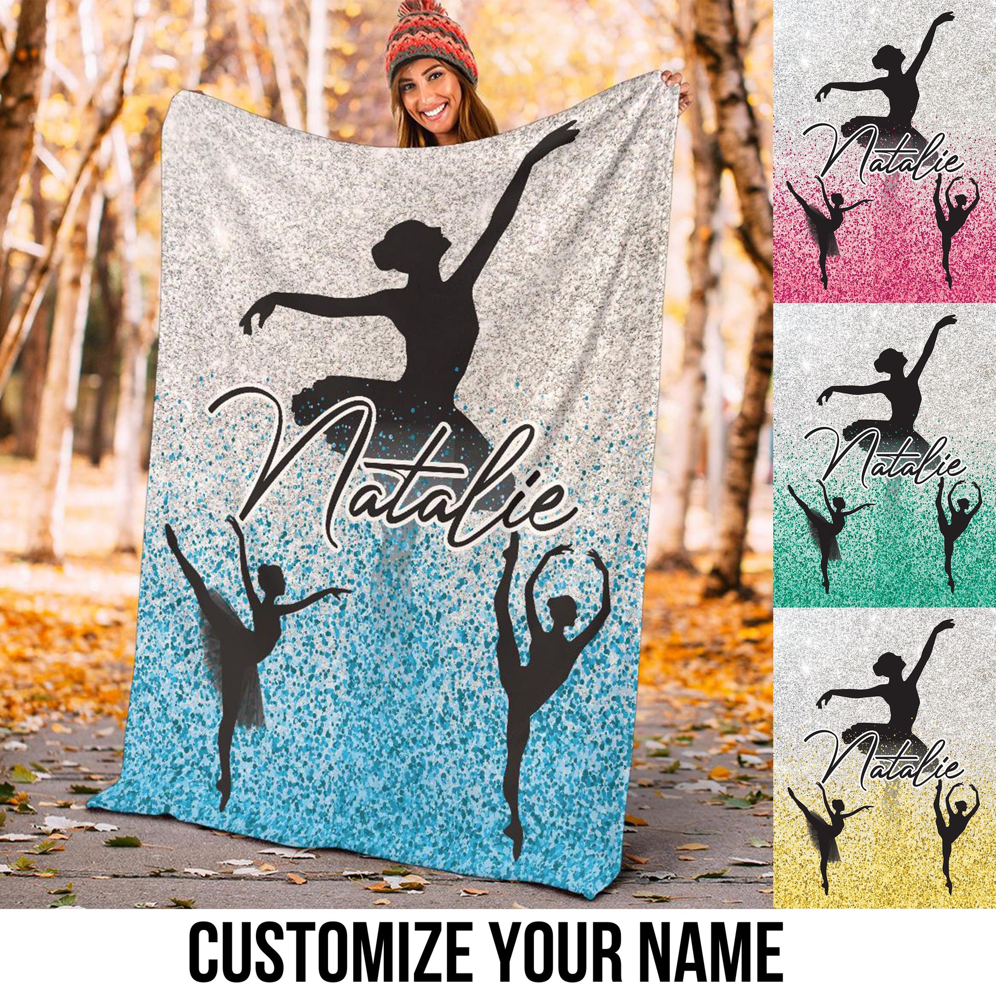 litzzy Personalized Ballet Half Glitter Collection Fleece Blanket - Tlno1211202 Quilt Blanket CUSTOM COLOR 60 X 80 
