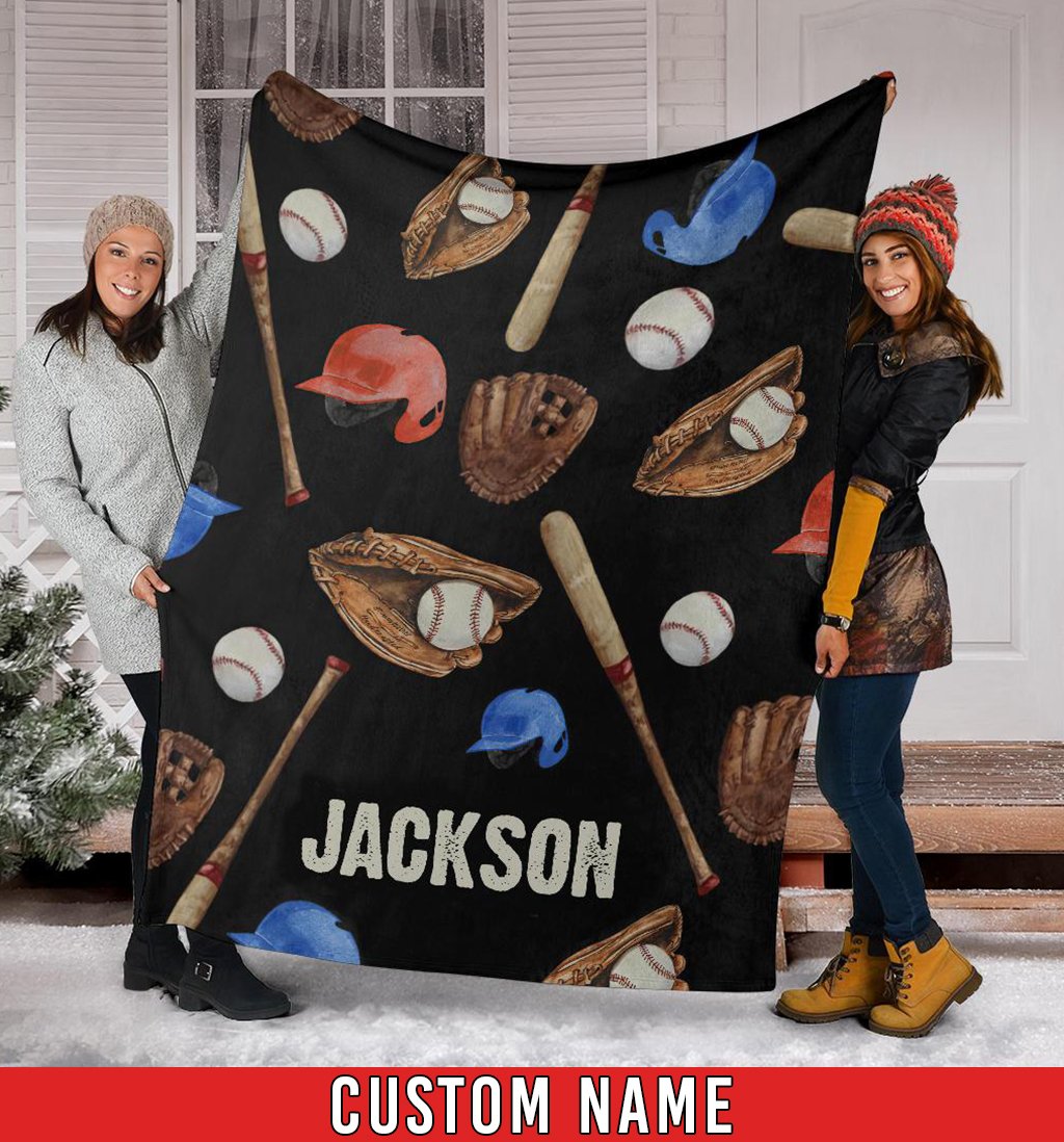litzzy Personalized Baseball Watercolor Pattern Fleece Blanket - Nh1411201 Quilt Blanket 50x60  
