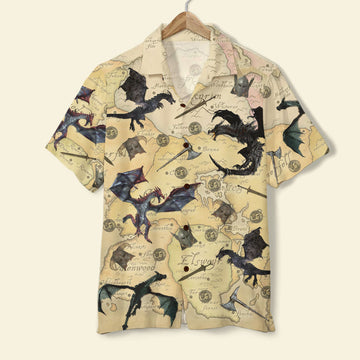 litzzy T.E.S. Game Hawaiian Shirt and Shorts - Skyrim The Game with Dragons and Old Tamriel Map Pattern Hawaiian Shirt For Men, Woman, Litzzy Aloha Shirt Hawaii Shirt   