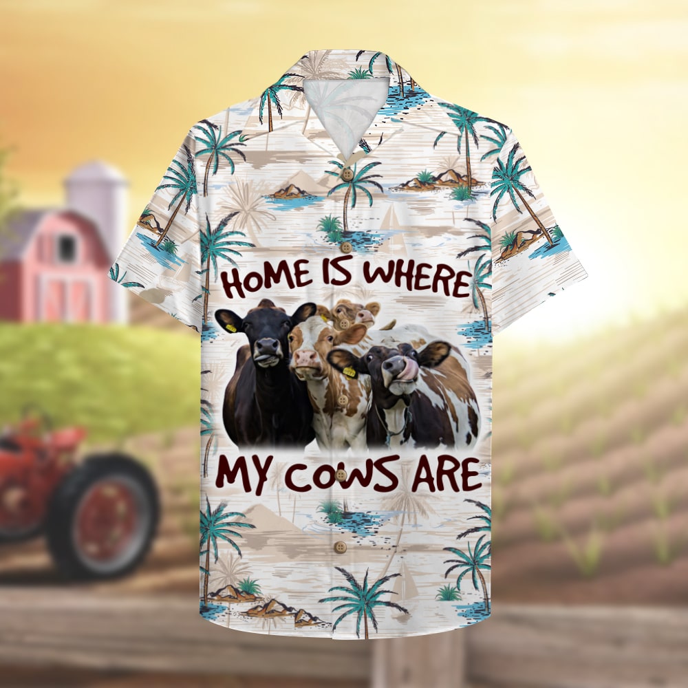 litzzy Farmer Hawaiian Shirt - Home Is Where My Cows Are - Palm Tree Pattern Hawaiian Shirt For Men, Woman, Litzzy Aloha Shirt Hawaiian Shirt   