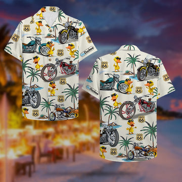 litzzy Biker Duck Hawaiian Shirt - Duck & Classic Motorcycles Pattern Hawaiian Shirt For Men, Woman, Litzzy Aloha Shirt Hawaii Shirt   