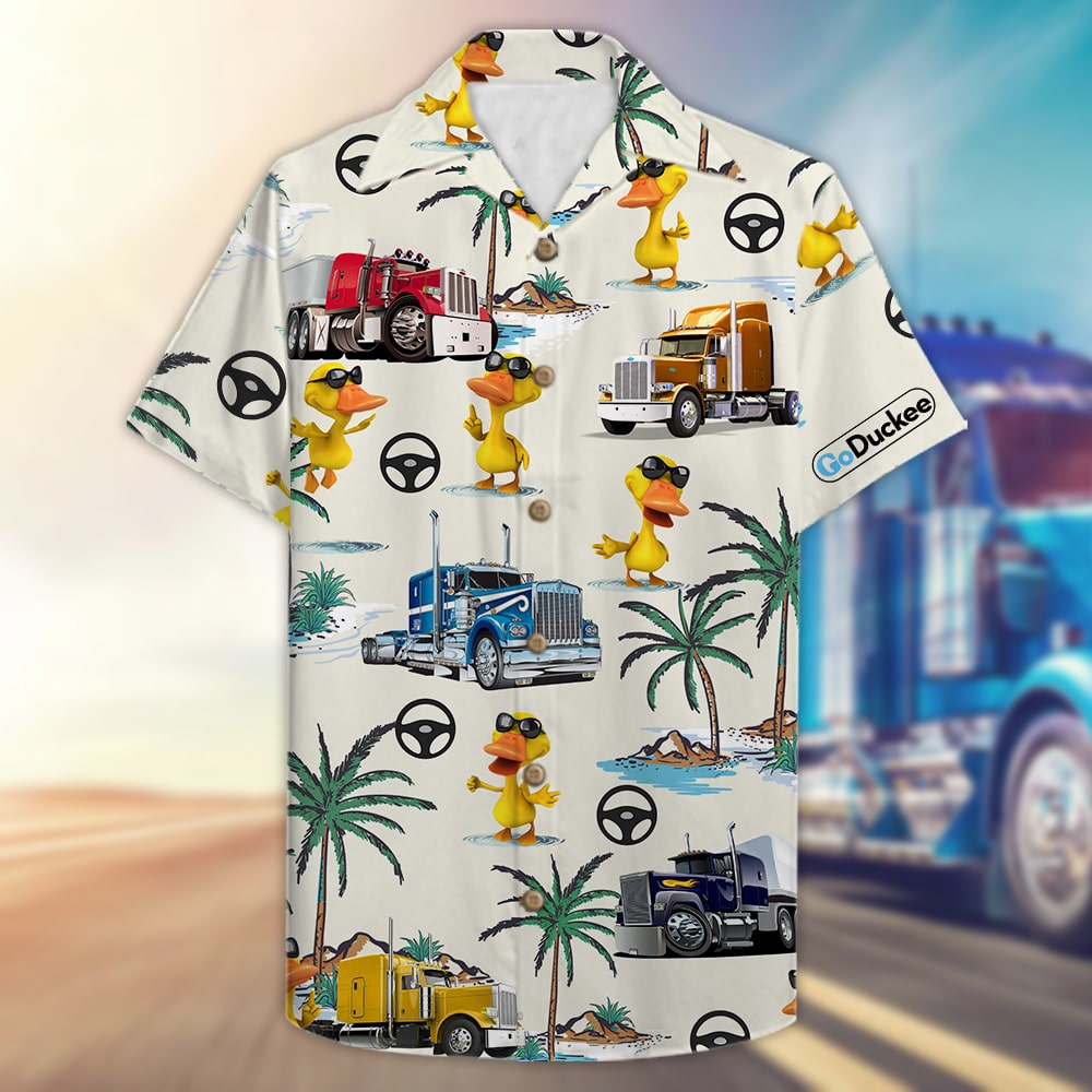 litzzy Trucker Duck Hawaiian Shirt - Truck & Duck Pattern Hawaiian Shirt For Men, Woman, Litzzy Aloha Shirt Hawaii Shirt   