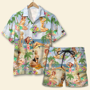 litzzy Pin Up Girl Hawaiian Shirt And Men Beach Shorts, Gift For This Summer Hawaiian Shirt For Men, Woman, Litzzy Aloha Shirt Hawaiian Shirt   