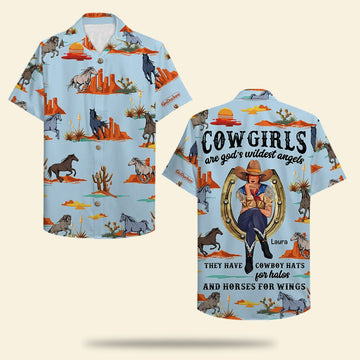 litzzy Personalized Cowgirl Hawaiian Shirt - Horse Pattern - Cowgirls Are God's Wildest Angels Hawaiian Shirt For Men, Woman, Litzzy Aloha Shirt Hawaiian Shirt   