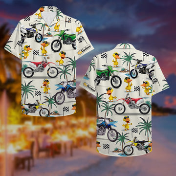 litzzy Motocross Duck Hawaiian Shirt - Dirt Bike and Fancy Duck Pattern Hawaiian Shirt For Men, Woman, Litzzy Aloha Shirt Hawaiian Shirt   