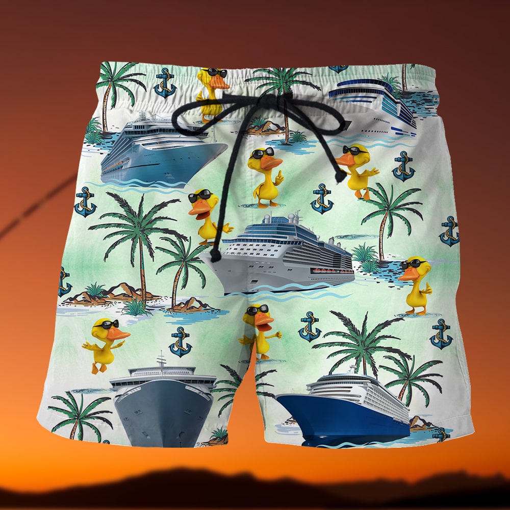 litzzy Cruising Duck Hawaiian Shirt & Men Beach Shorts - Palm Tree Pattern Hawaiian Shirt For Men, Woman, Litzzy Aloha Shirt Hawaiian Shirt   