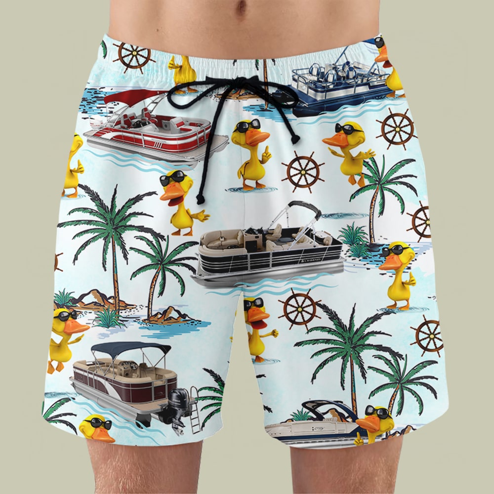 litzzy Pontoon Duck Hawaiian Shirt & Men Beach Shorts - Palm Tree Pattern Hawaiian Shirt For Men, Woman, Litzzy Aloha Shirt Hawaiian Shirt   