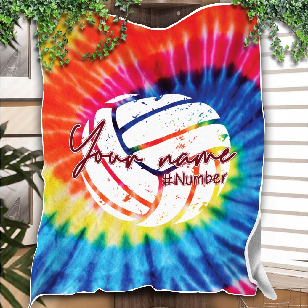 litzzy Personalized Volleyball Tie Dye Fleece Blanket - Tlno0212201 Quilt Blanket 50x60  