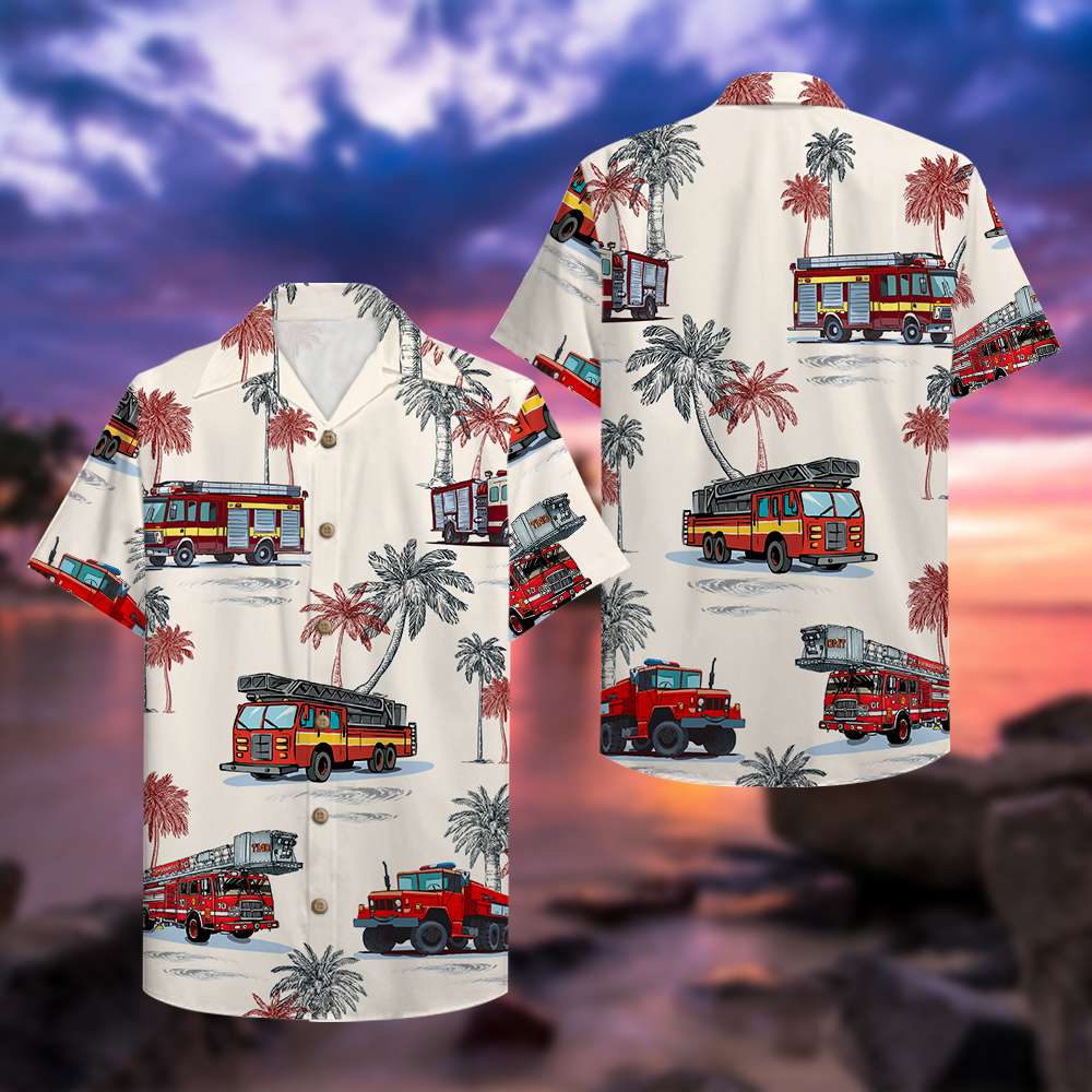 litzzy Firefighter Hawaiian Shirt - Fire Truck Pattern Hawaiian Shirt For Men, Woman, Litzzy Aloha Shirt Hawaiian Shirt   