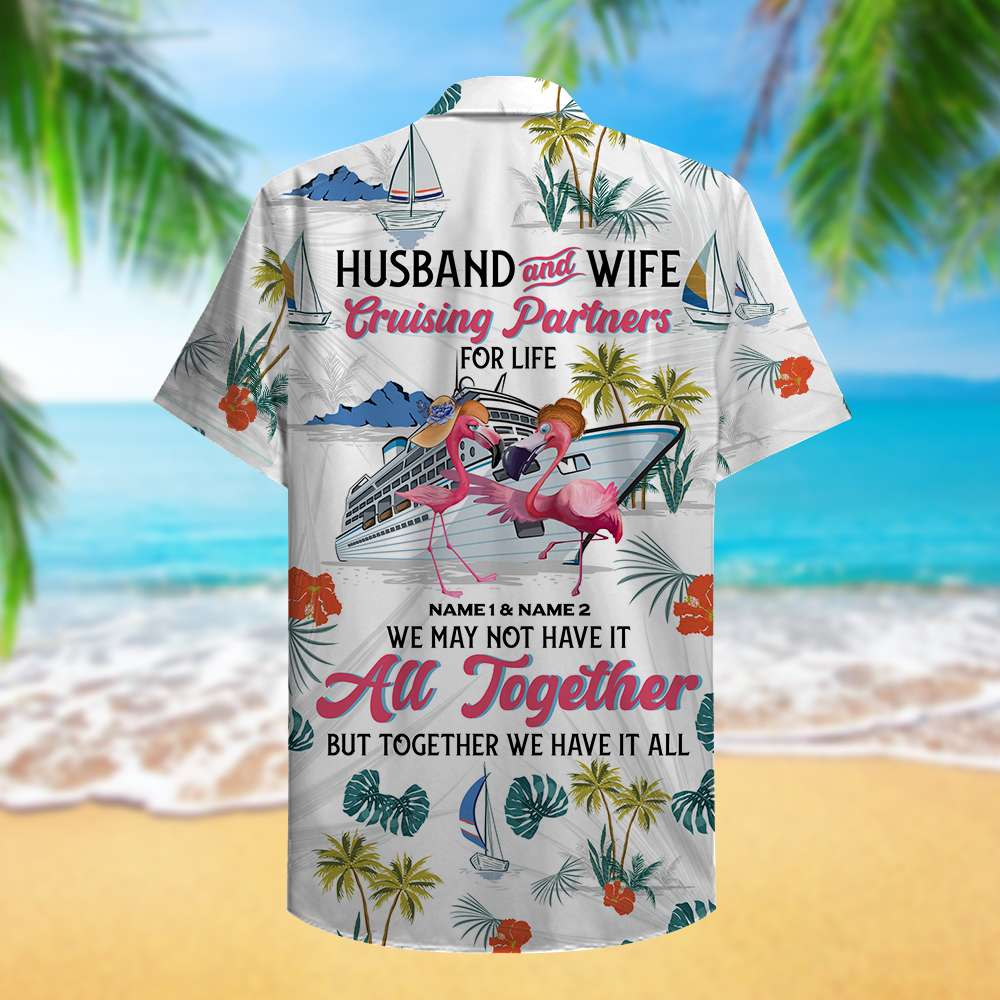 litzzy Personalized Cruising Partners Hawaiian Shirt - Flamingo Husband And Wife Fol8-Vd1 Hawaiian Shirt For Men, Woman, Litzzy Aloha Shirt Hawaiian Shirt   