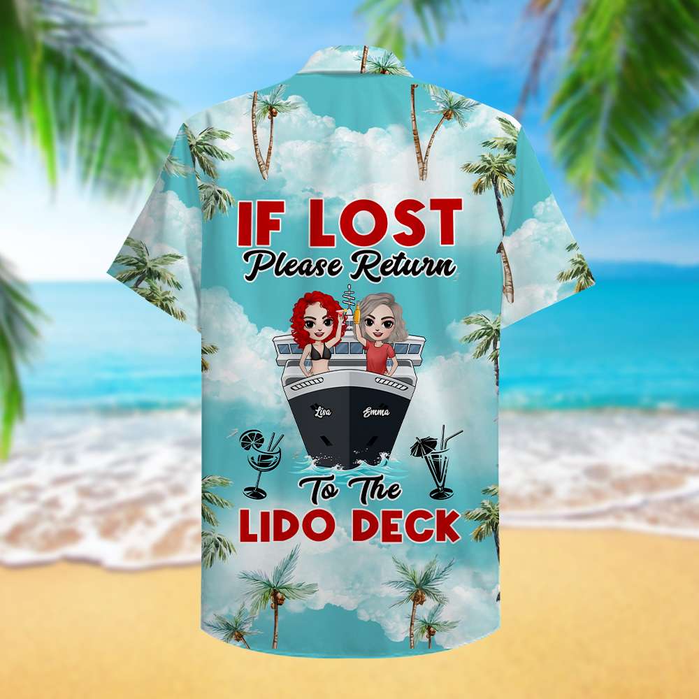 litzzy Personalized Cruising Friends Hawaiian Shirt - If Lost Please Return To The Lido Deck - Palm Tree Pattern Hawaiian Shirt For Men, Woman, Litzzy Aloha Shirt Hawaiian Shirt   
