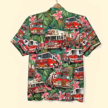litzzy Fire Truck Hawaiian Shirt, Gift For Him, Gift For Fire Truck Lovers, Tropical Pattern Hawaiian Shirt For Men, Woman, Litzzy Aloha Shirt Hawaiian Shirt   