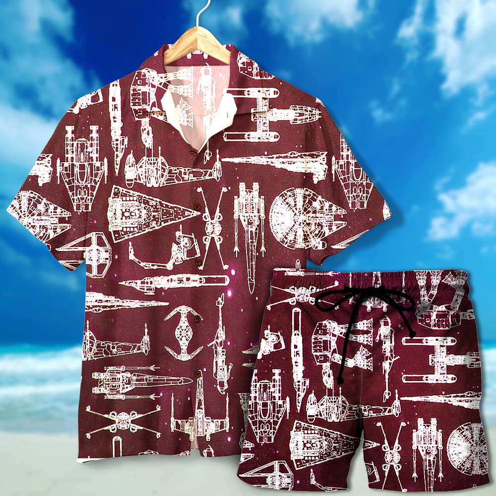 litzzy Hawaiian Shirt & Men's Beach Shorts - Spaceship Pattern Hawaiian Shirt For Men, Woman, Litzzy Aloha Shirt Hawaiian Shirt   
