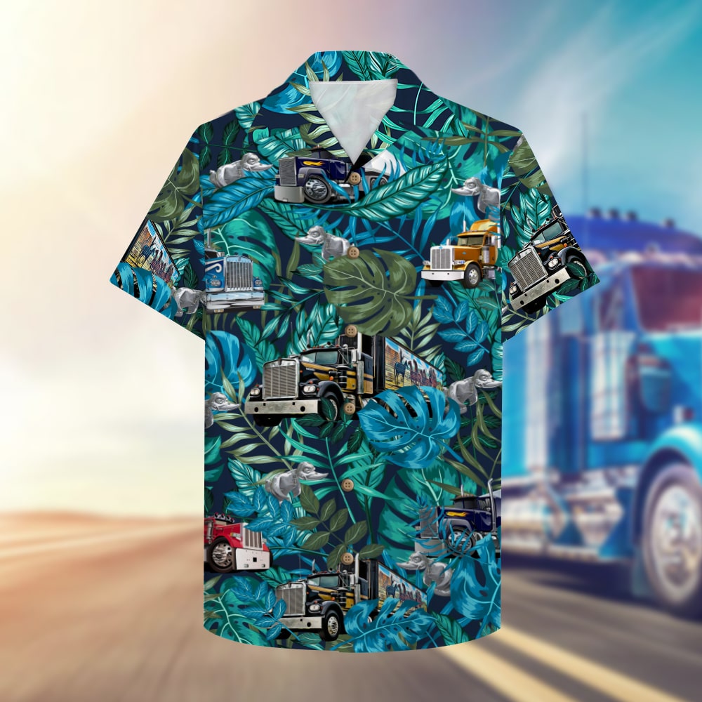 litzzy Trucker Hawaiian Shirt, Aloha Shirt with semitruck and rubber duck Hawaiian Shirt For Men, Woman, Litzzy Aloha Shirt Hawaiian Shirt   