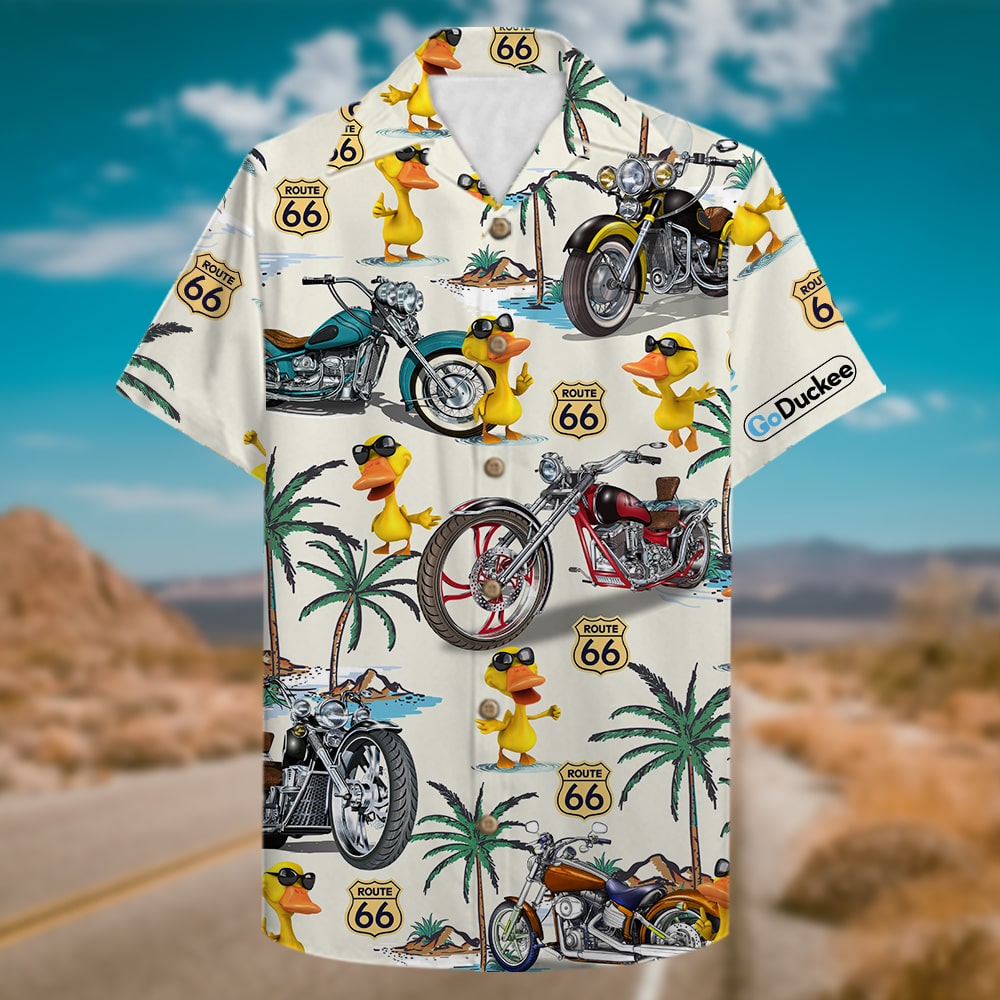 litzzy Biker Duck Hawaiian Shirt - Duck & Classic Motorcycles Pattern Hawaiian Shirt For Men, Woman, Litzzy Aloha Shirt Hawaii Shirt   