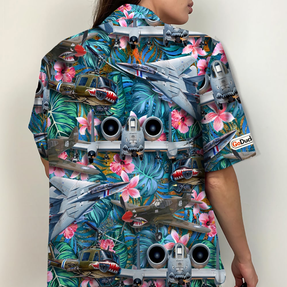 litzzy Military Aircraft and Floral Pattern, Hawaiian Shirt, Summer Gifts Hawaiian Shirt For Men, Woman, Litzzy Aloha Shirt Hawaii Shirt   