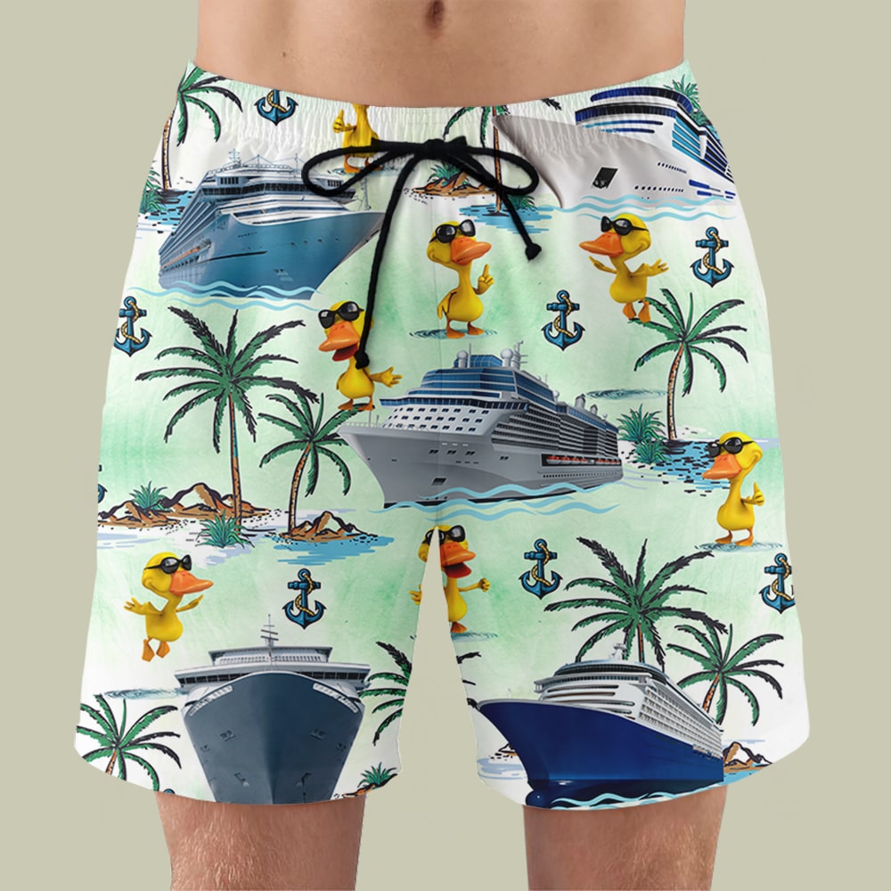 litzzy Cruising Duck Hawaiian Shirt & Men Beach Shorts - Palm Tree Pattern Hawaiian Shirt For Men, Woman, Litzzy Aloha Shirt Hawaiian Shirt   