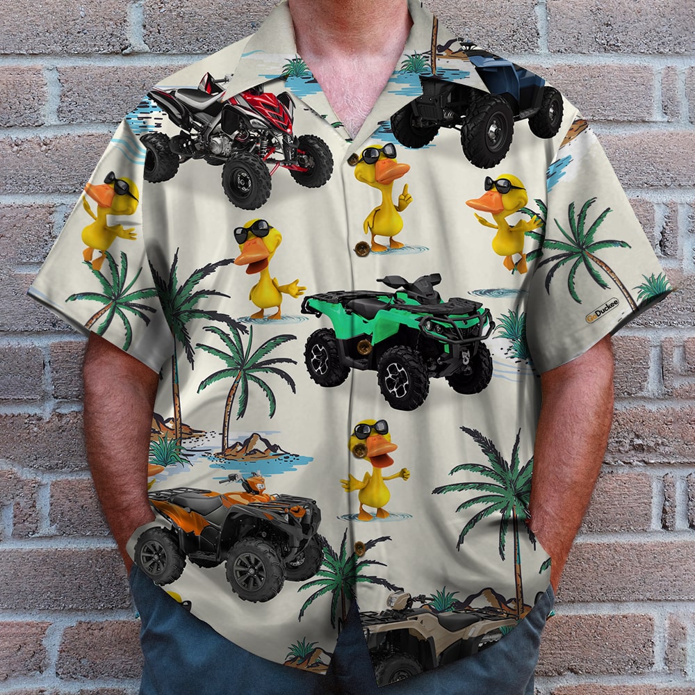 litzzy ATV Racing Duck Hawaiian Shirt - Custom ATV Car - Palm Tree Theme Hawaiian Shirt For Men, Woman, Litzzy Aloha Shirt Hawaii Shirt   