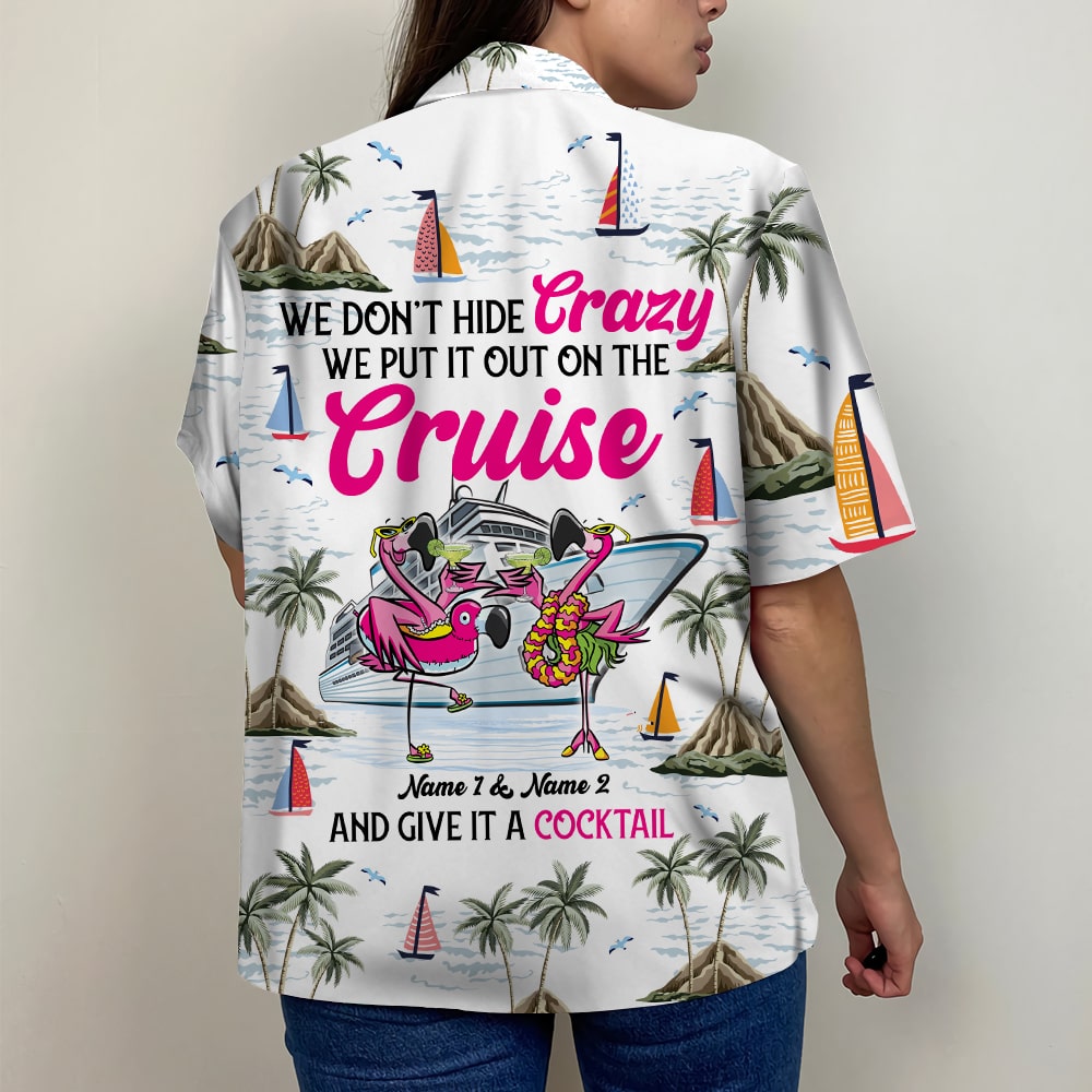 litzzy Personalized Cruising Flamingo Couple Hawaiian Shirt - We don't hide crazy Hawaiian Shirt For Men, Woman, Litzzy Aloha Shirt Hawaiian Shirt   