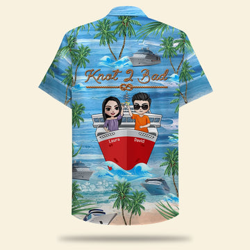 litzzy Personalized Cruising Couple Hawaiian Shirt - Drinking, Knot 2 Bad - Cruise & Palm Tree Pattern Hawaiian Shirt For Men, Woman, Litzzy Aloha Shirt Hawaiian Shirt   