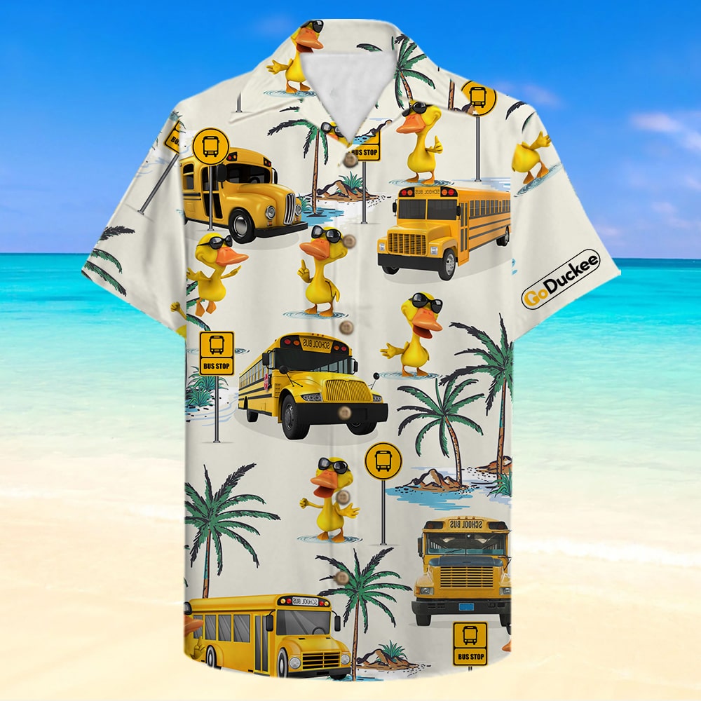 litzzy School Bus Drive Duck Hawaiian Shirt - Bus & Duck Pattern Hawaiian Shirt For Men, Woman, Litzzy Aloha Shirt Hawaiian Shirt   