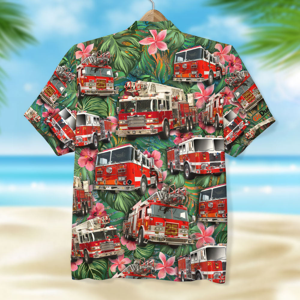 litzzy Fire Truck Hawaiian Shirt, Gift For Him, Gift For Fire Truck Lovers, Tropical Pattern Hawaiian Shirt For Men, Woman, Litzzy Aloha Shirt Hawaiian Shirt   