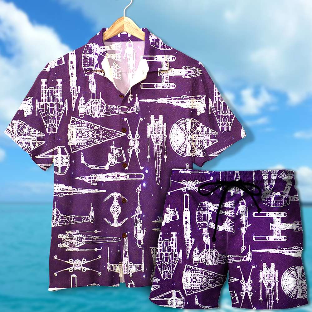 litzzy Hawaiian Shirt & Men's Beach Shorts - Spaceship Pattern Hawaiian Shirt For Men, Woman, Litzzy Aloha Shirt Hawaiian Shirt   