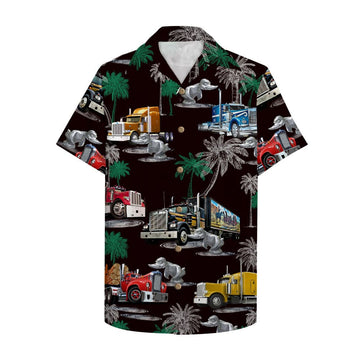 litzzy Duck Truck Pattern Hawaiian Shirt, Aloha Black Shirt For Trucker Hawaiian Shirt For Men, Woman, Litzzy Aloha Shirt Hawaiian Shirt   