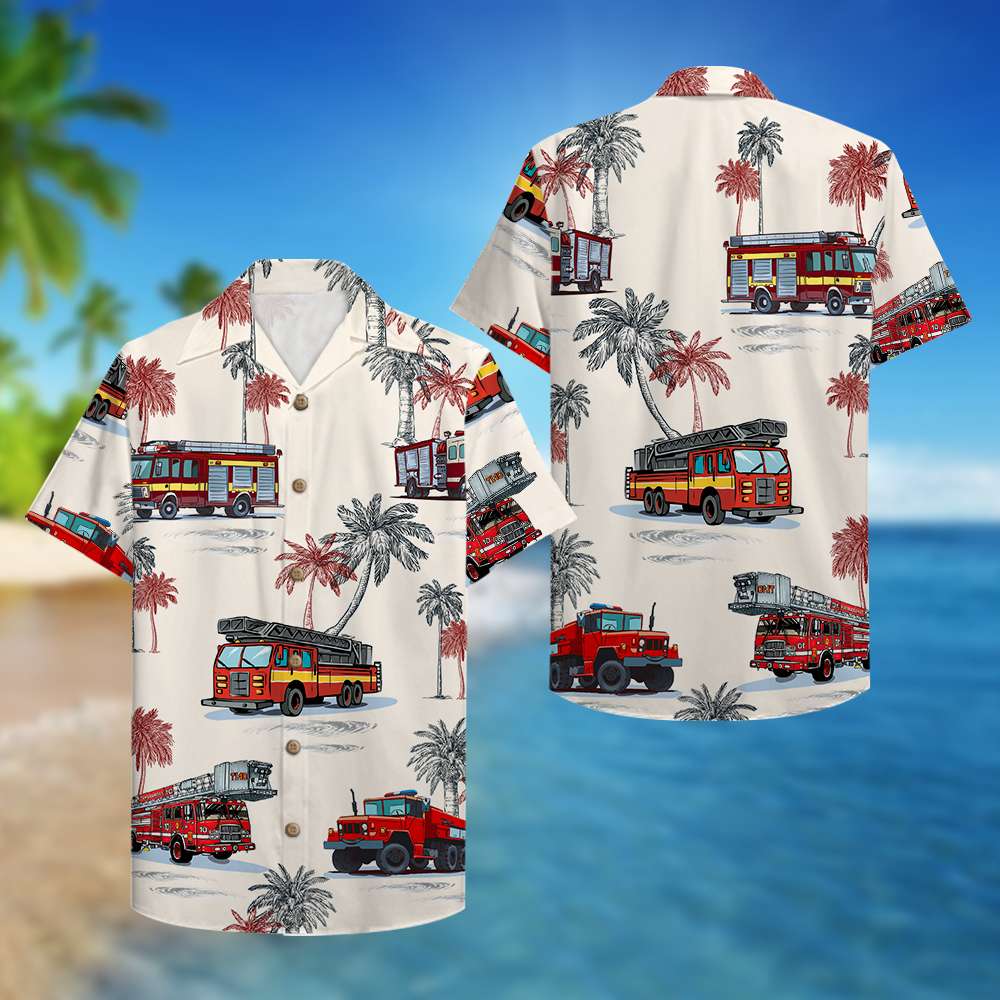 litzzy Firefighter Hawaiian Shirt - Fire Truck Pattern Hawaiian Shirt For Men, Woman, Litzzy Aloha Shirt Hawaiian Shirt   