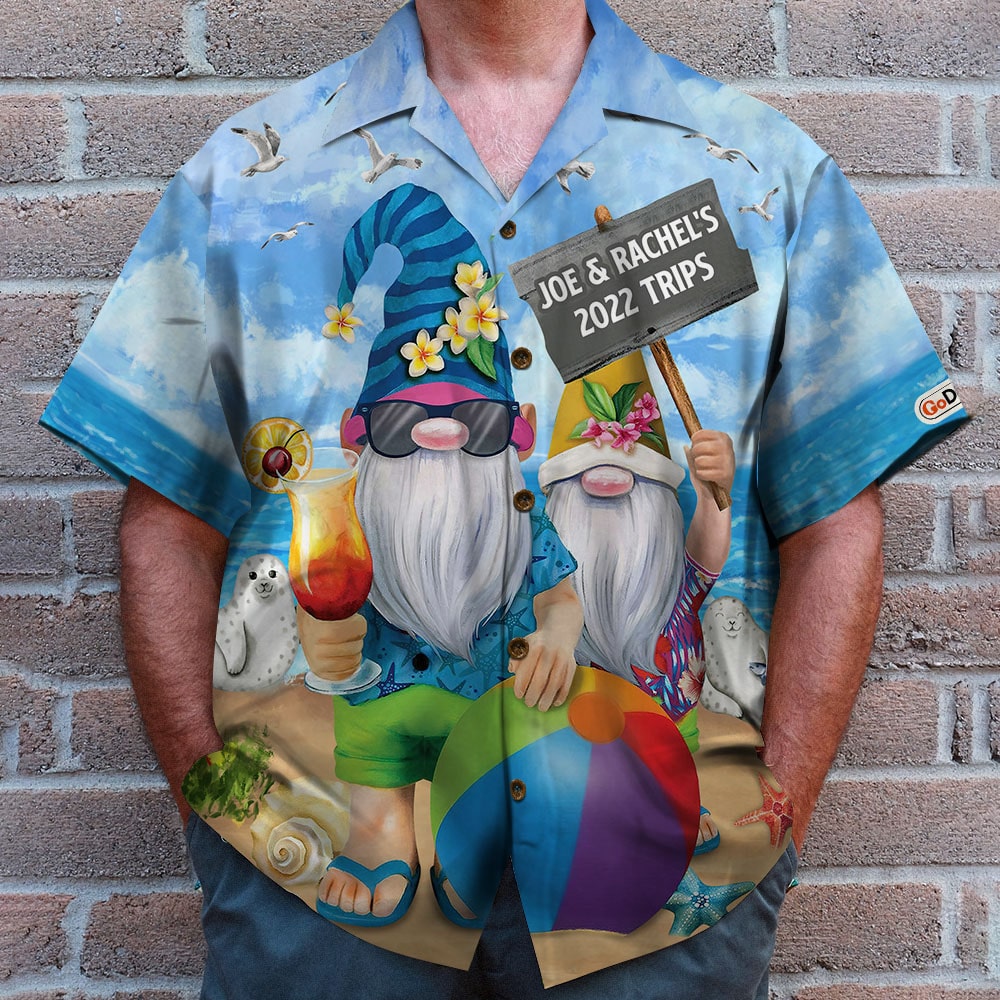 litzzy Beach Gnome Couple Together, Personalized Hawaiian Shirt, Summer Gifts for Couple Hawaiian Shirt For Men, Woman, Litzzy Aloha Shirt Hawaii Shirt   