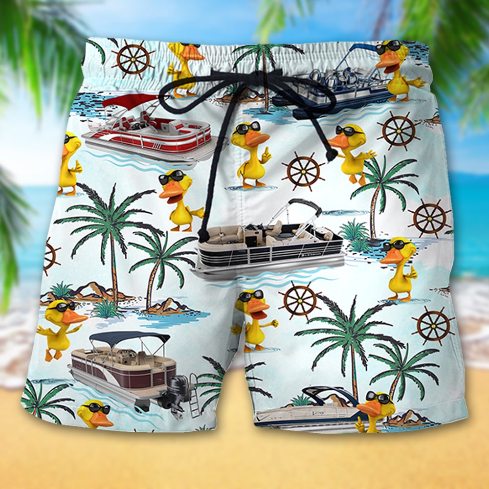 litzzy Pontoon Duck Hawaiian Shirt & Men Beach Shorts - Palm Tree Pattern Hawaiian Shirt For Men, Woman, Litzzy Aloha Shirt Hawaiian Shirt   