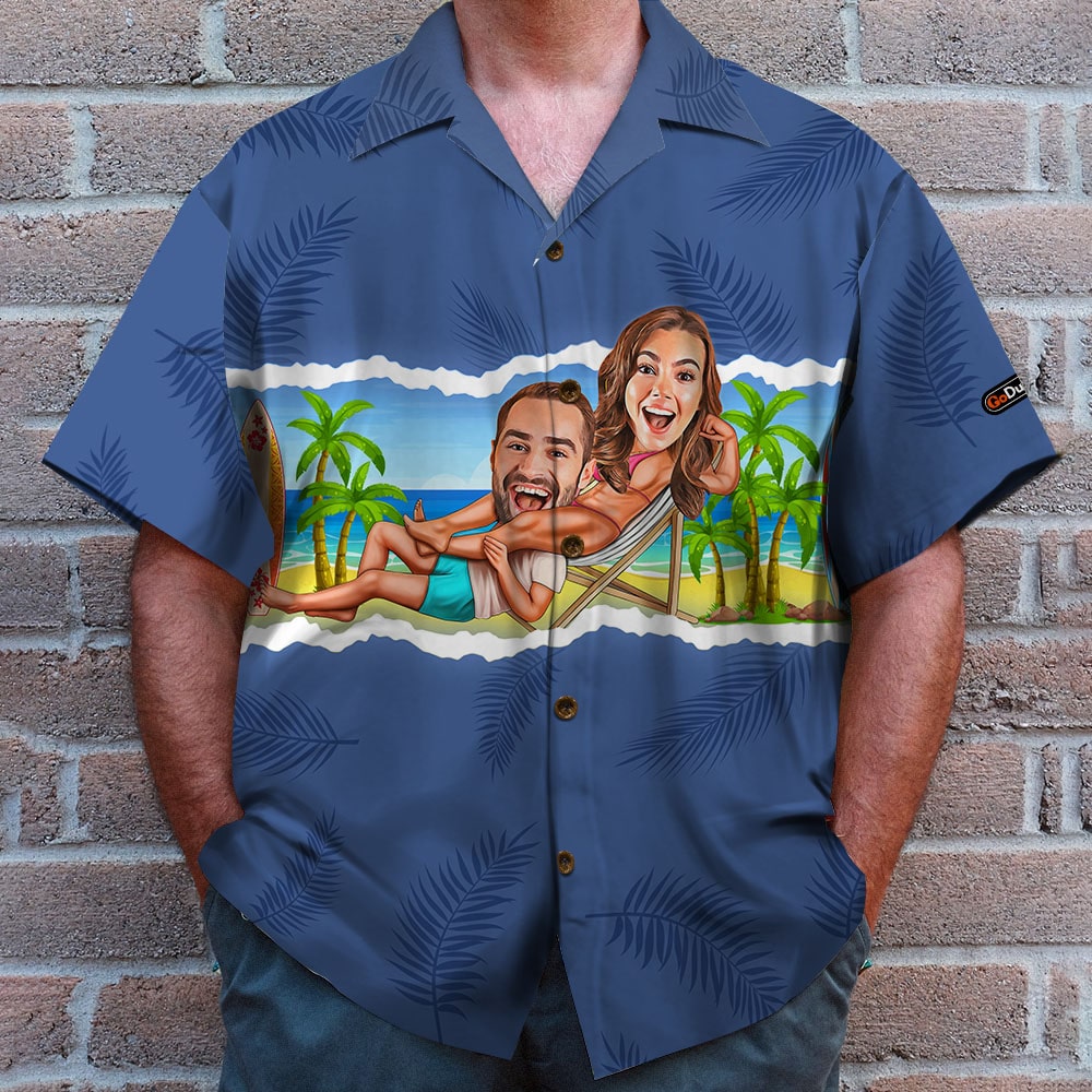 litzzy Couple And Beach Background - Custom Photo Hawaiian Shirt, Aloha Shirt and Men Beach Shorts Hawaiian Shirt For Men, Woman, Litzzy Aloha Shirt Hawaii Shirt   