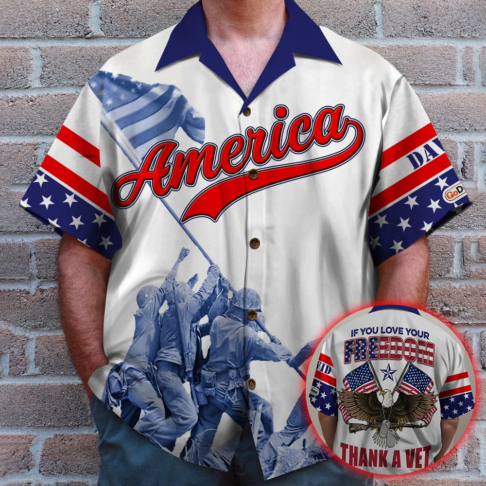 litzzy Veteran If You Love Your Freedom Thank A Vet, Personalized Hawaiian Shirt, Gifts for Veterans Hawaiian Shirt For Men, Woman, Litzzy Aloha Shirt Hawaii Shirt   
