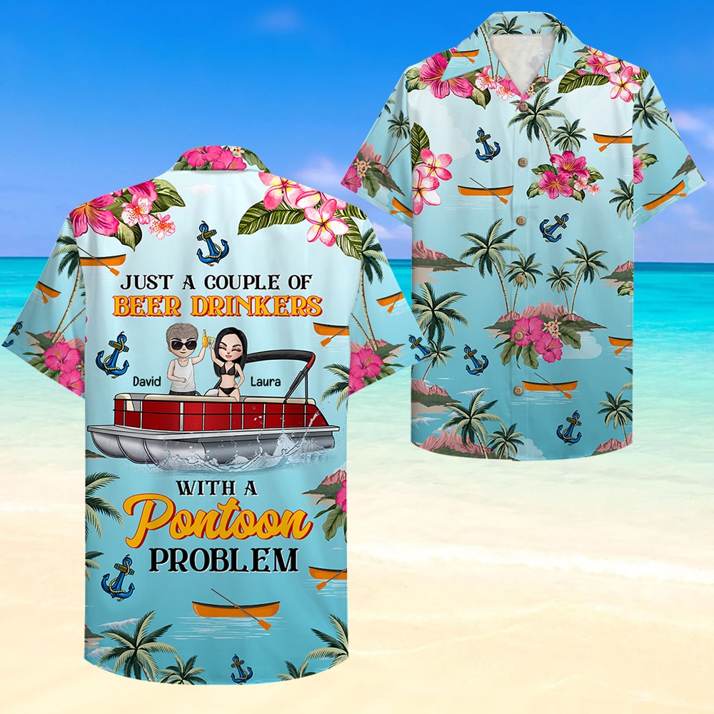 litzzy Personalized Pontoon Couple Hawaiian Shirt - Just A Couple of Beer Drinkers Fol7-Vd1 Hawaiian Shirt For Men, Woman, Litzzy Aloha Shirt Hawaiian Shirt   