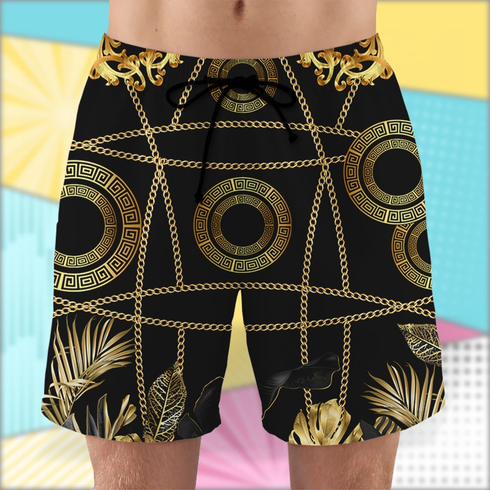 litzzy Golden Pattern with Custom Face Image ,Personalized Hawaiian Shirt and Men Beach Shorts, Summer Gifts Hawaiian Shirt For Men, Woman, Litzzy Aloha Shirt Hawaii Shirt   