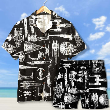 litzzy Hawaiian Shirt & Men's Beach Shorts - Spaceship Pattern Hawaiian Shirt For Men, Woman, Litzzy Aloha Shirt Hawaiian Shirt   