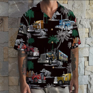 litzzy Duck Truck Pattern Hawaiian Shirt, Aloha Black Shirt For Trucker Hawaiian Shirt For Men, Woman, Litzzy Aloha Shirt Hawaiian Shirt   