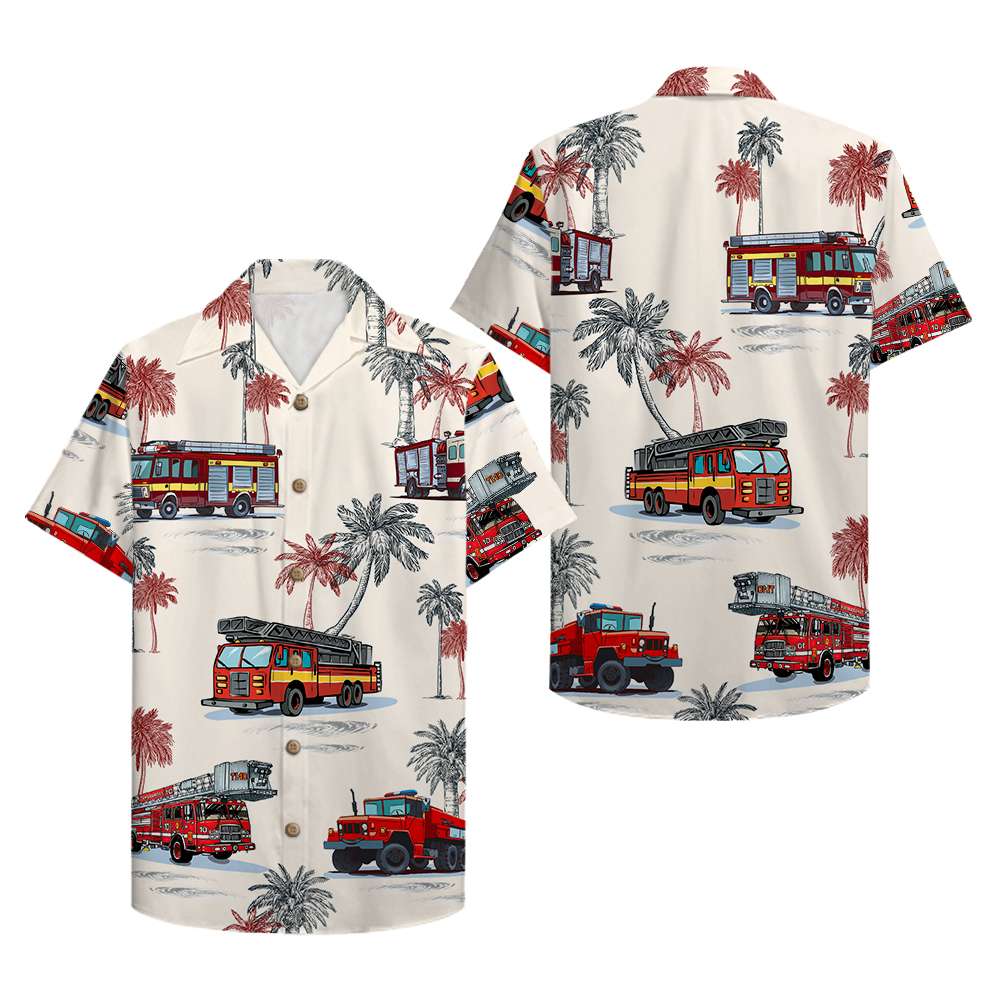 litzzy Firefighter Hawaiian Shirt - Fire Truck Pattern Hawaiian Shirt For Men, Woman, Litzzy Aloha Shirt Hawaiian Shirt   