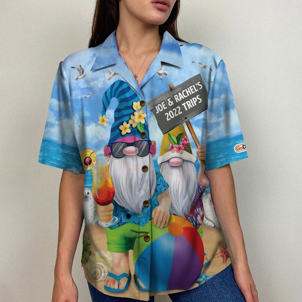 litzzy Beach Gnome Couple Together, Personalized Hawaiian Shirt, Summer Gifts for Couple Hawaiian Shirt For Men, Woman, Litzzy Aloha Shirt Hawaii Shirt   