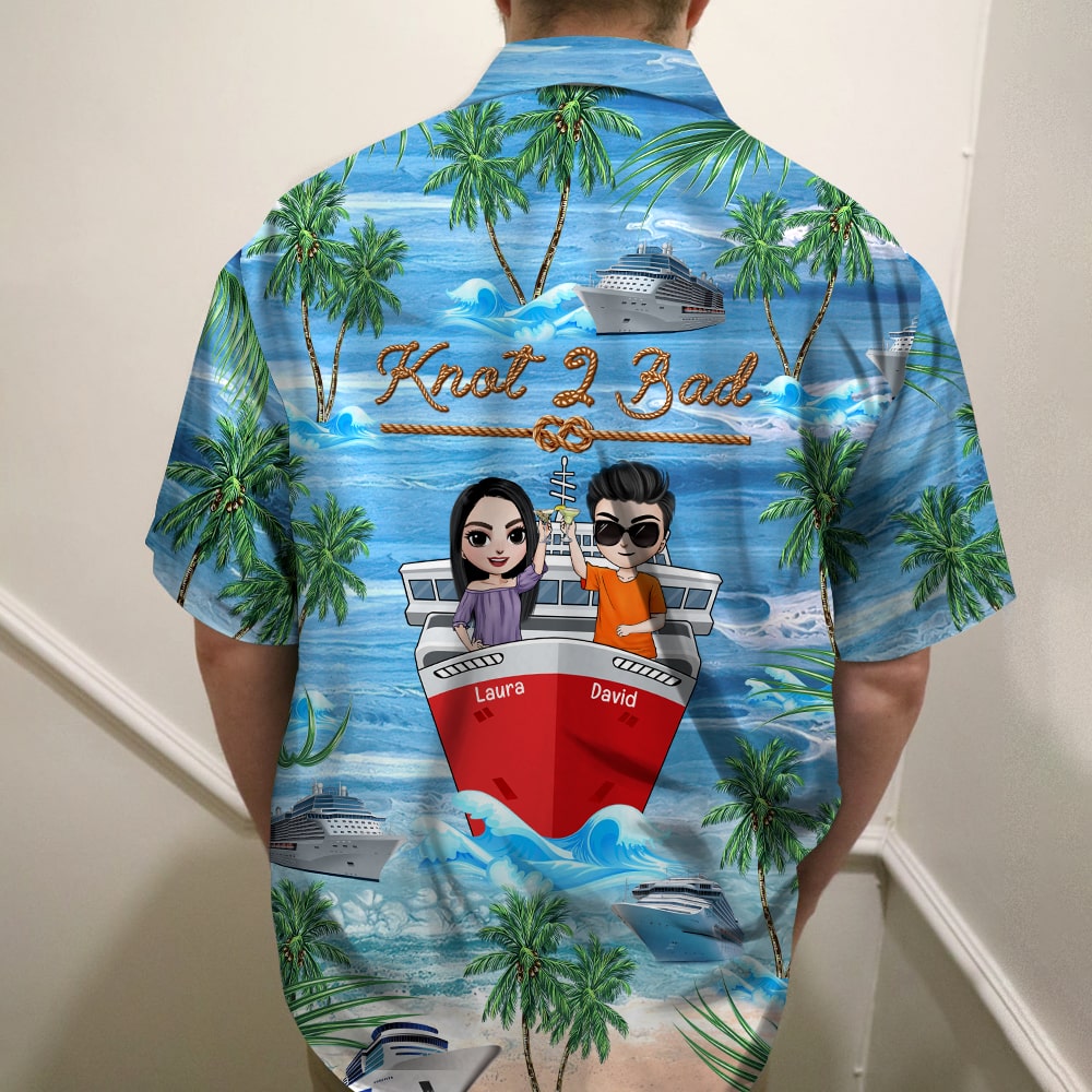 litzzy Personalized Cruising Couple Hawaiian Shirt - Drinking, Knot 2 Bad - Cruise & Palm Tree Pattern Hawaiian Shirt For Men, Woman, Litzzy Aloha Shirt Hawaiian Shirt   