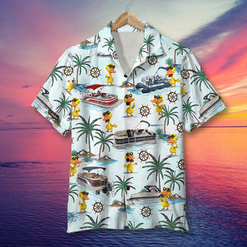 litzzy Pontoon Duck Hawaiian Shirt & Men Beach Shorts - Palm Tree Pattern Hawaiian Shirt For Men, Woman, Litzzy Aloha Shirt Hawaiian Shirt   