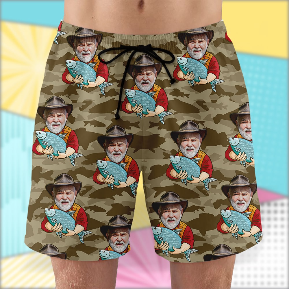 litzzy Fishing Custom Face Photos Seamless Pattern, Personalized Hawaiian Shirt and Men Beach Shorts, Gifts for Fishing Lovers Hawaiian Shirt For Men, Woman, Litzzy Aloha Shirt Hawaiian Shirt   