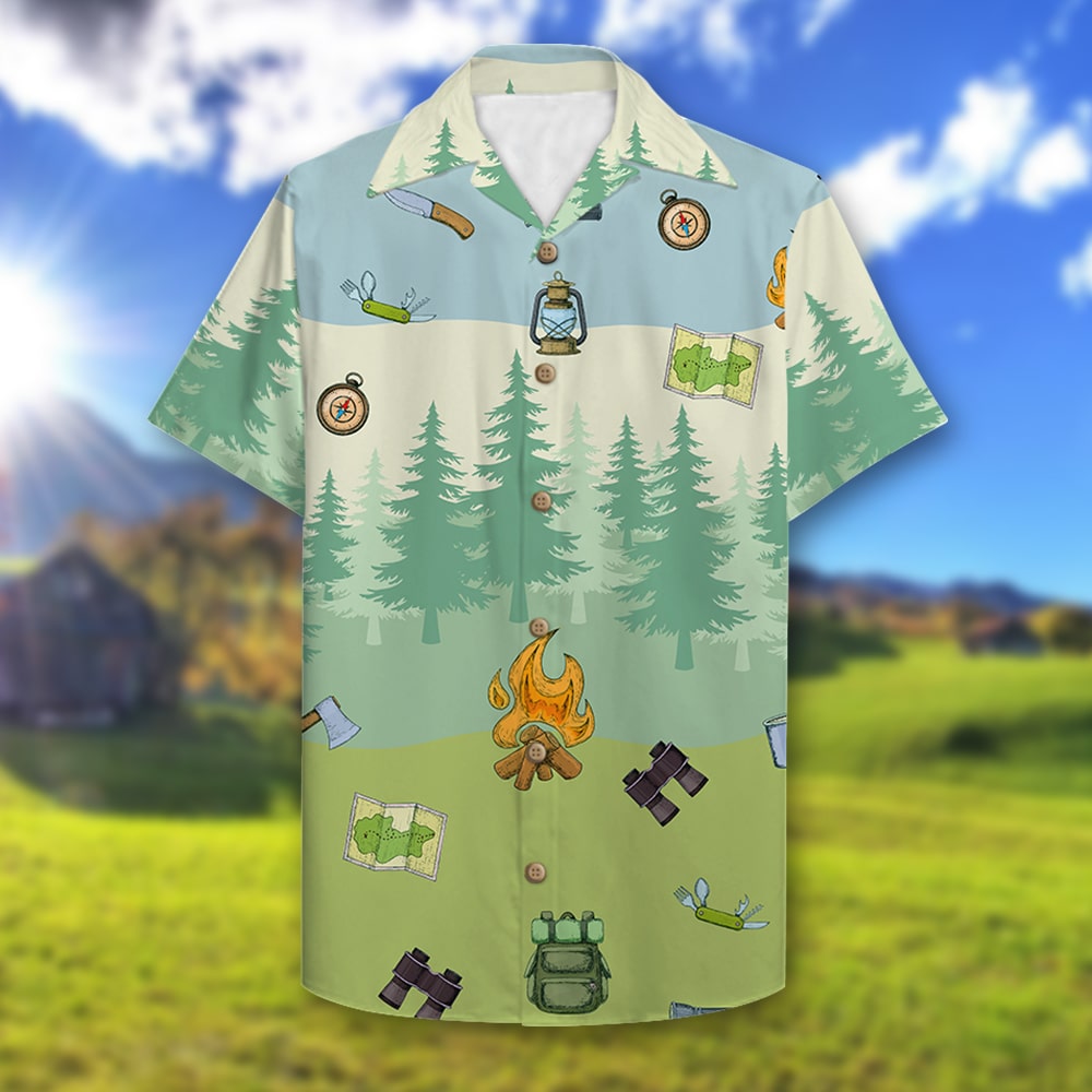 litzzy Personalized Camping Couple Hawaiian Shirt - Flamingo Husband and Wife, Camping Partners For Life Hawaiian Shirt For Men, Woman, Litzzy Aloha Shirt Hawaii Shirt   