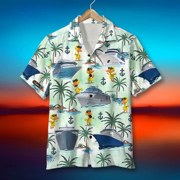 litzzy Cruising Duck Hawaiian Shirt & Men Beach Shorts - Palm Tree Pattern Hawaiian Shirt For Men, Woman, Litzzy Aloha Shirt Hawaiian Shirt   