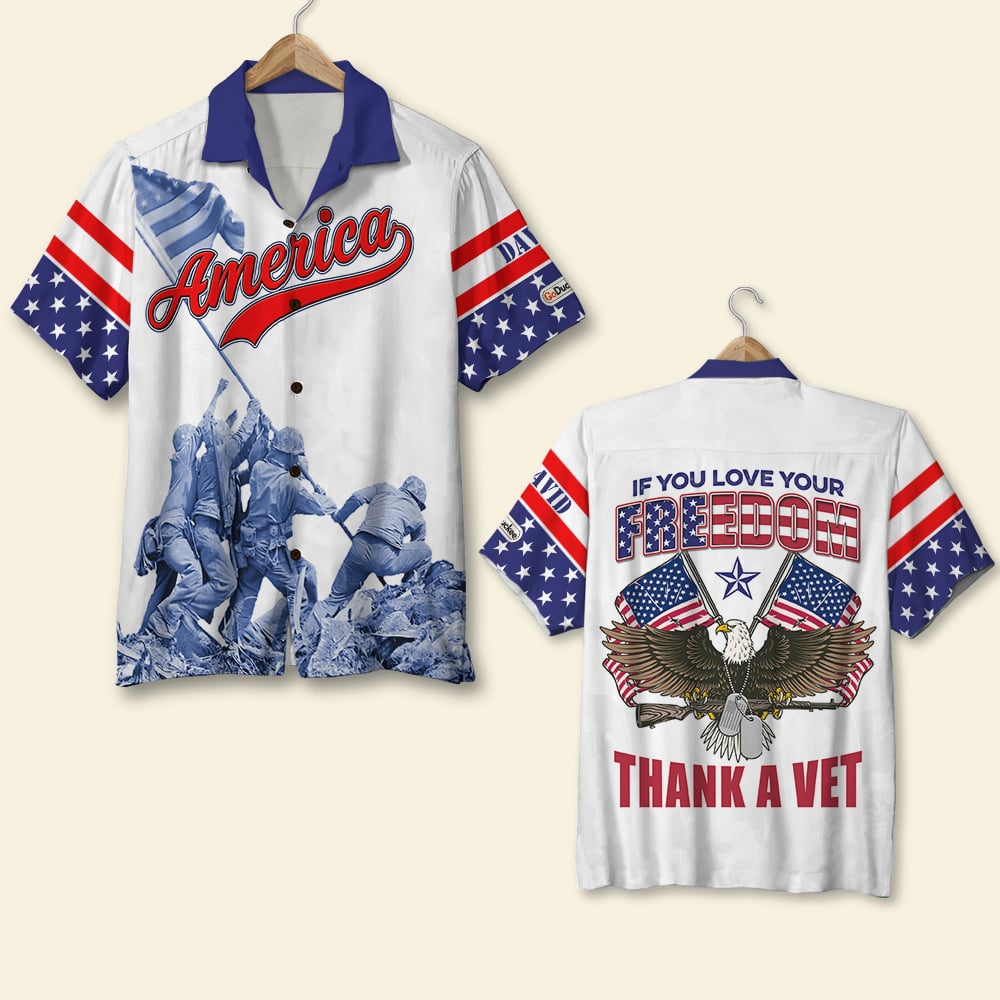 litzzy Veteran If You Love Your Freedom Thank A Vet, Personalized Hawaiian Shirt, Gifts for Veterans Hawaiian Shirt For Men, Woman, Litzzy Aloha Shirt Hawaii Shirt   