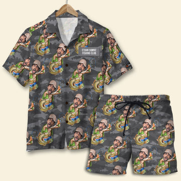 litzzy Fishing Custom Face Photos Seamless Pattern, Personalized Hawaiian Shirt and Men Beach Shorts, Gifts for Fishing Lovers Hawaiian Shirt For Men, Woman, Litzzy Aloha Shirt Hawaiian Shirt   