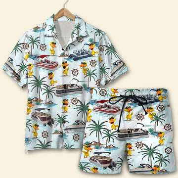 litzzy Pontoon Duck Hawaiian Shirt & Men Beach Shorts - Palm Tree Pattern Hawaiian Shirt For Men, Woman, Litzzy Aloha Shirt Hawaiian Shirt   
