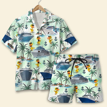 litzzy Cruising Duck Hawaiian Shirt & Men Beach Shorts - Palm Tree Pattern Hawaiian Shirt For Men, Woman, Litzzy Aloha Shirt Hawaiian Shirt   