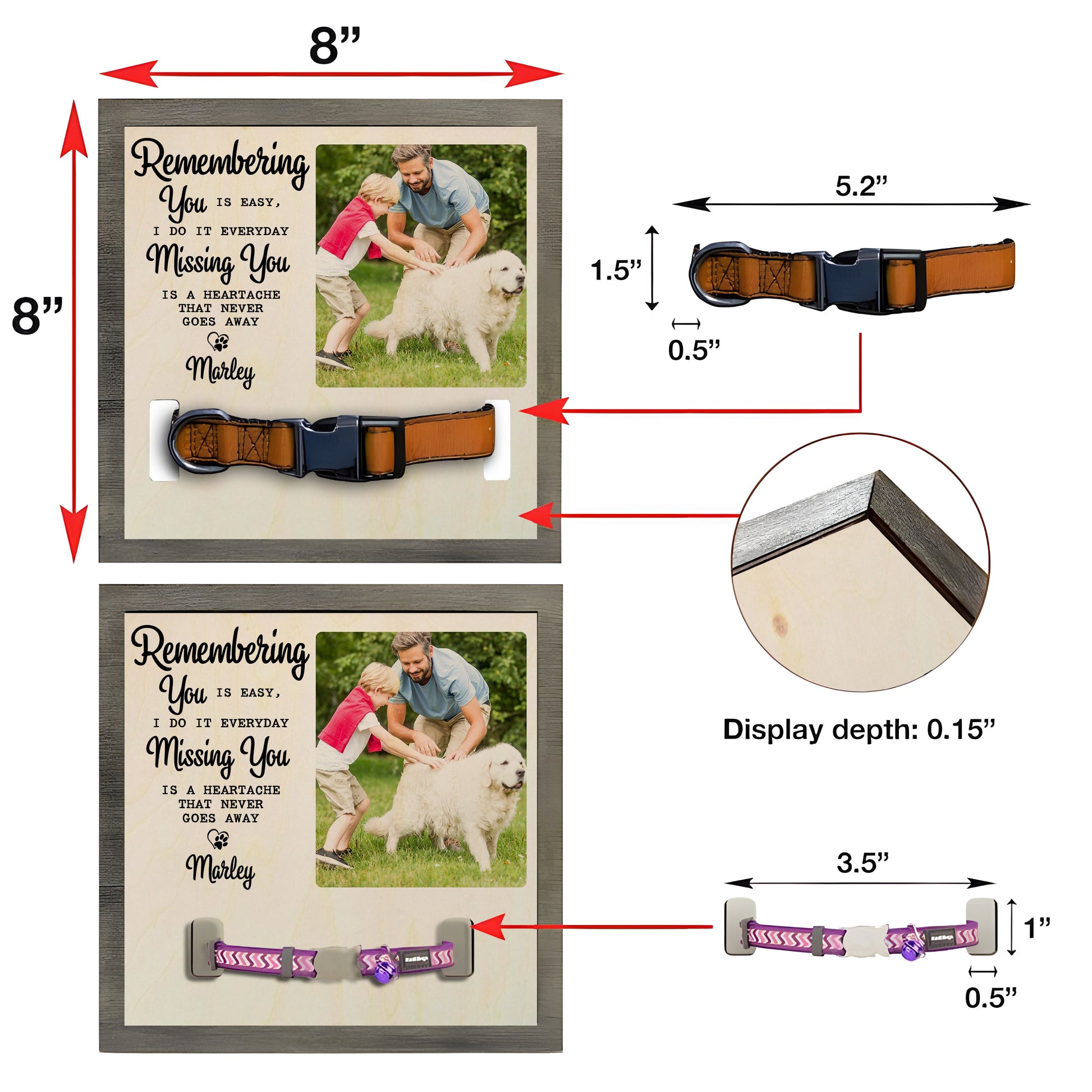 litzzy Custom Memorial Pet Collar Frame With Photo, Loss of Dog Photo Frame Gifts, Pet Collar Holder, Memorial Standing Frame Pet Picture Frame   