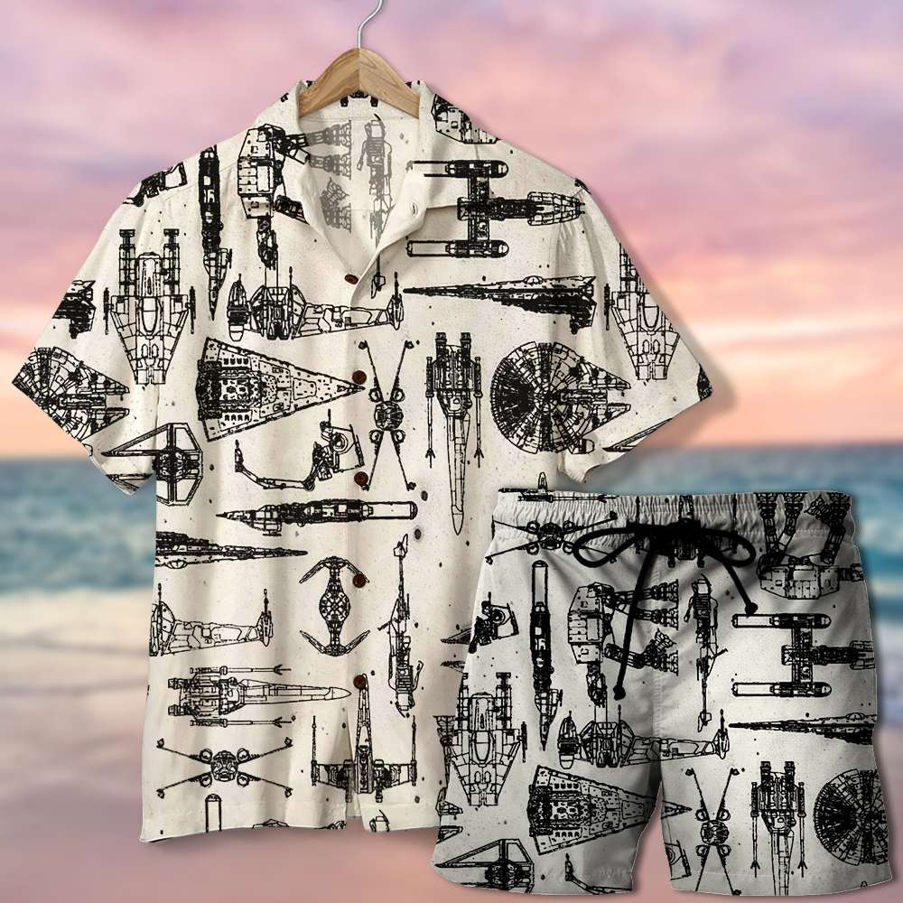 litzzy Hawaiian Shirt & Men's Beach Shorts - Spaceship Pattern Hawaiian Shirt For Men, Woman, Litzzy Aloha Shirt Hawaiian Shirt   